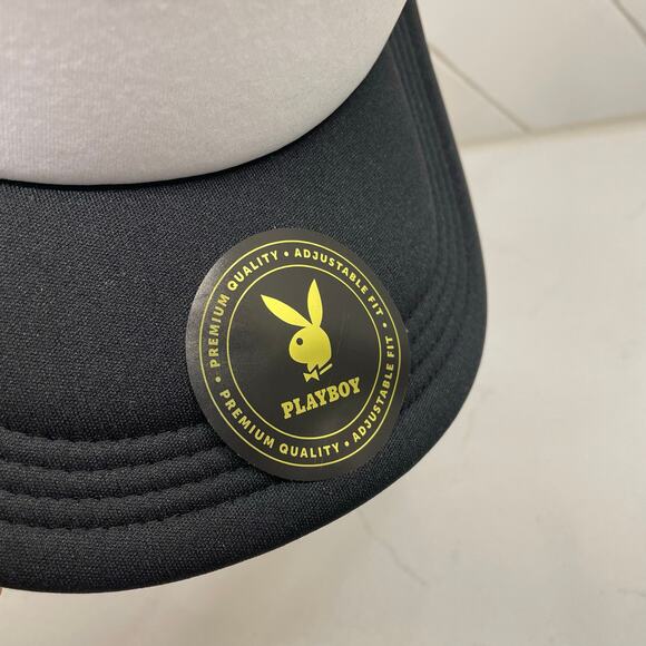 LIDS Playboy Trucker Snapback Hat Black and White Logo Tux Foam Logo Cap NEW - Picture 5 of 6